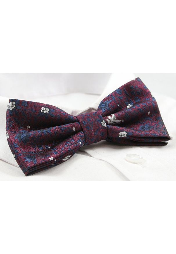 Mucha Męska Alties z Poszetką - Bordo, Drobne Kwiatki. Kolor: czerwony. Wzór: kwiaty. Styl: sportowy, elegancki
