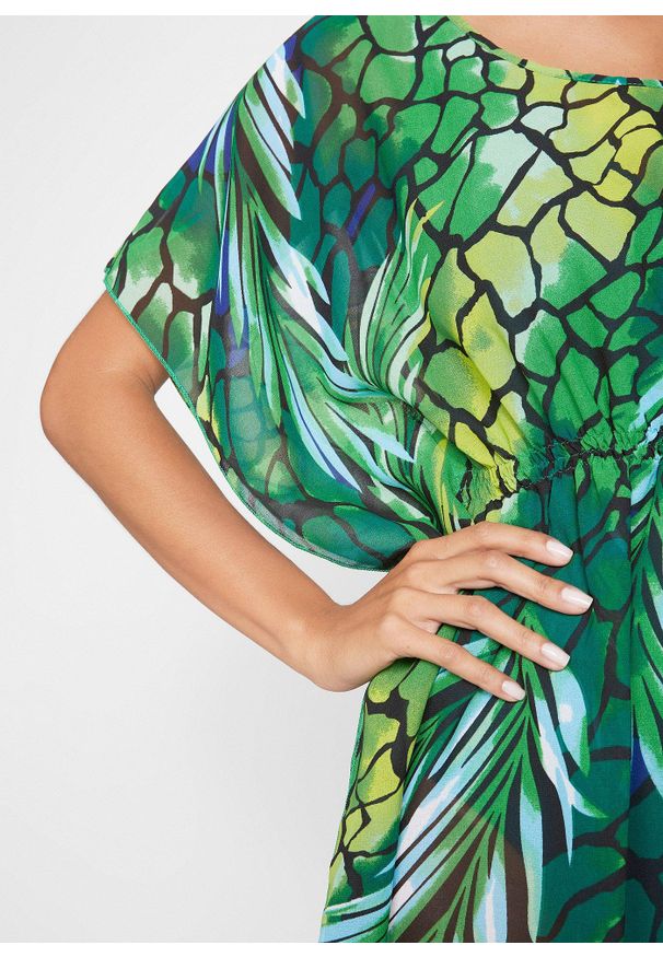 bonprix - Tunika plażowa z szyfonu. Okazja: na plażę. Kolor: zielony. Materiał: szyfon. Styl: elegancki