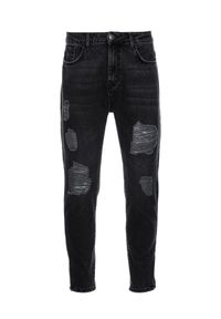 Ombre Clothing - Męskie spodnie jeansowe taper fit z dziurami - czarne V2 P1028 - XXL. Kolor: czarny. Materiał: jeans. Wzór: aplikacja. Styl: vintage, elegancki #7