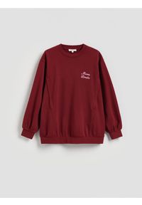 Reserved - Bawełniana bluza z haftem - bordowy. Kolor: czerwony. Materiał: bawełna. Wzór: haft #1