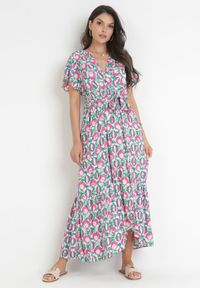 Born2be - Różowa Sukienka Maxi z Wiskozy i Wiązanym Paskiem Ambrinta. Typ kołnierza: dekolt kopertowy. Kolor: różowy. Materiał: wiskoza. Typ sukienki: kopertowe. Długość: maxi #1