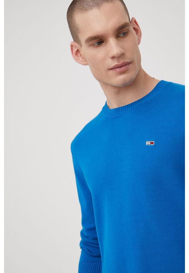 Tommy Jeans sweter bawełniany DM0DM13273.PPYY męski lekki. Kolor: niebieski. Materiał: bawełna. Długość rękawa: długi rękaw. Długość: długie