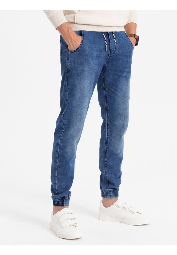 Ombre Clothing - Spodnie męskie jeansowe joggery - jasnoniebieskie OM-PADJ-0106 - XXL. Kolor: niebieski. Materiał: jeans