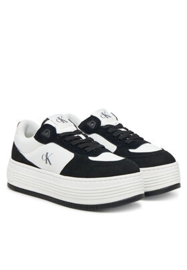 Calvin Klein Jeans Sneakersy Bold Flatf Low Lace Mix YW0YW01742 Biały. Kolor: biały. Materiał: zamsz, skóra
