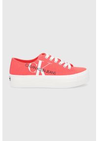 Calvin Klein Jeans Tenisówki damskie kolor różowy. Nosek buta: okrągły. Zapięcie: sznurówki. Kolor: pomarańczowy. Materiał: guma. Obcas: na platformie #1