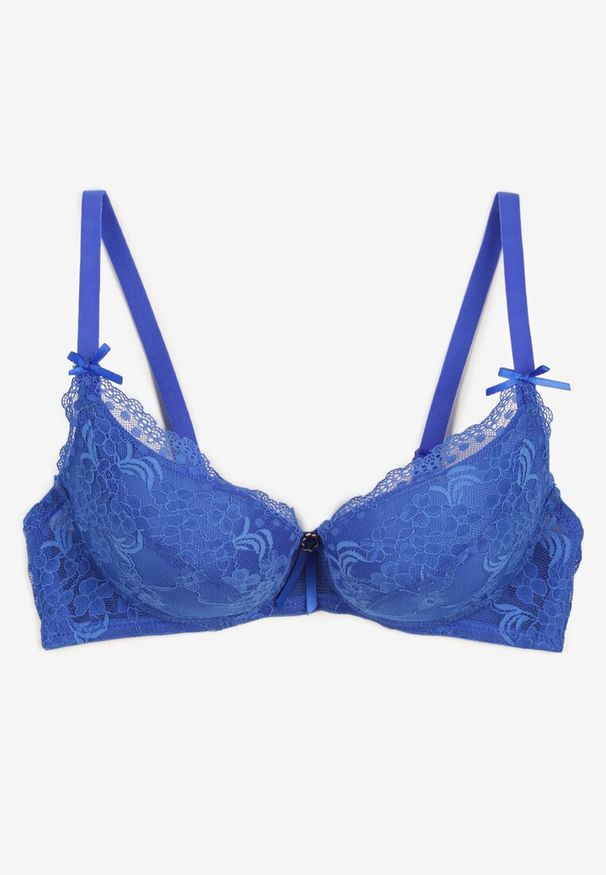 Born2be - Niebieski Biustonosz na Regulowanych Ramiączkach z Usztywnionymi Miseczkami Tiniras. Kolor: niebieski. Materiał: skóra