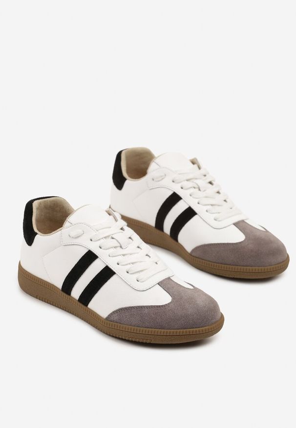 Born2be - Białe Sneakersy ze Skóry Naturalnej w Stylu Tenisówek Floriauri. Okazja: na co dzień. Kolor: biały. Materiał: skóra. Obcas: na płaskiej podeszwie