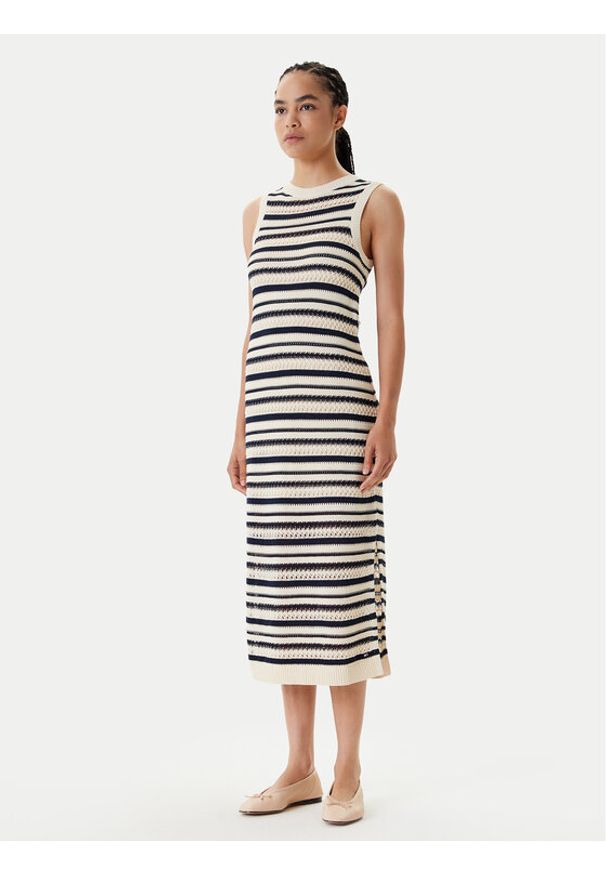 TOMMY HILFIGER - Tommy Hilfiger Sukienka dzianinowa WW0WW45649 Beżowy Slim Fit. Kolor: beżowy. Materiał: bawełna