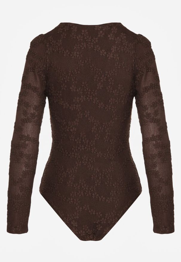 Renee - Brązowe Body Longsleeve z Kopertowym Dekoltem w Kwiatowy Print Zenneva. Typ kołnierza: dekolt w kształcie V. Kolor: brązowy. Długość rękawa: długi rękaw. Długość: długie. Wzór: nadruk, kwiaty