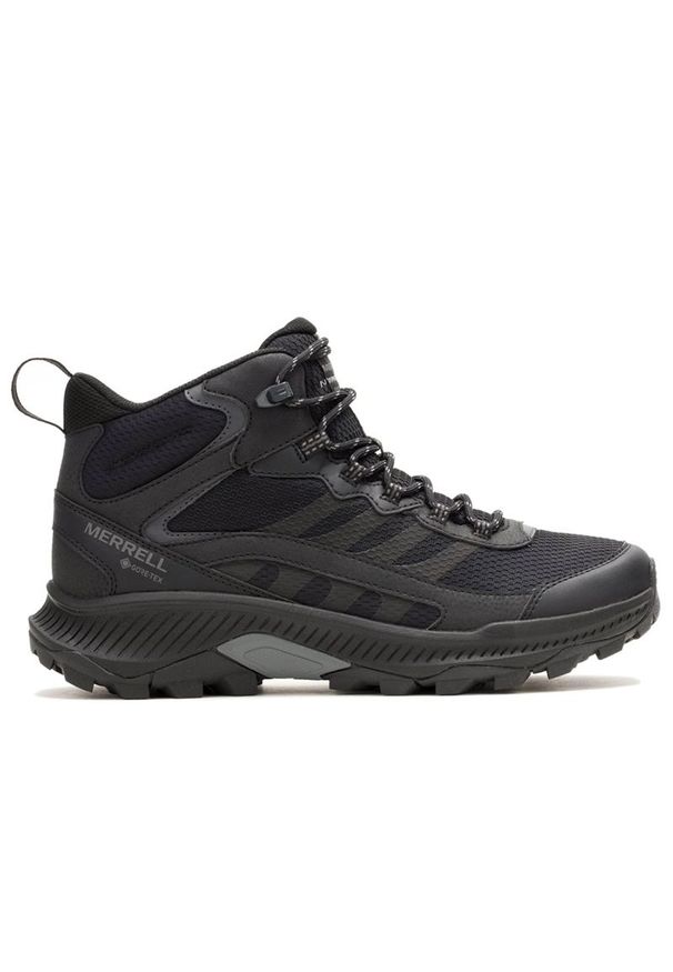 Buty męskie Merrell Speed Strike 2 Mid Gore-Tex J037817 - czarne. Zapięcie: sznurówki. Kolor: czarny. Materiał: skóra, syntetyk, guma. Szerokość cholewki: normalna. Technologia: Gore-Tex