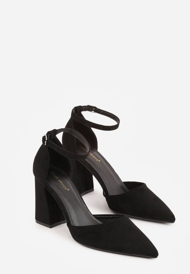 Renee - Czarne Czółenka z Imitacji Zamszu na Słupkowym Obcasie ze Szpiczastym Noskiem Hadina. Okazja: na randkę. Nosek buta: szpiczasty. Zapięcie: pasek. Kolor: czarny. Materiał: zamsz. Obcas: na obcasie. Wysokość obcasa: średni