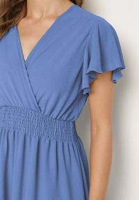 Born2be - Niebieska Sukienka Mini z Gumką w Pasie i Falbanką Senait. Kolor: niebieski. Długość: mini #7