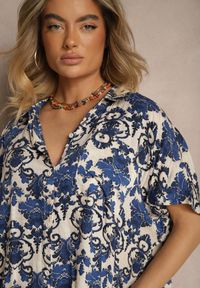 Renee - Granatowa Wiskozowa Sukienka o Koszulowym Kroju w Ornamentalny Wzór Inisaria. Okazja: na co dzień. Kolor: niebieski. Materiał: wiskoza. Długość rękawa: krótki rękaw. Sezon: lato, wiosna. Typ sukienki: koszulowe. Styl: elegancki, casual #3