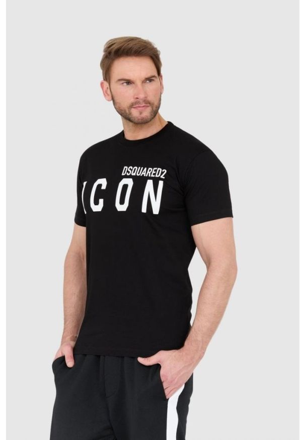 DSQUARED2 Czarny t-shirt męski z dużym logo icon, Rozmiar L. Kolor: czarny