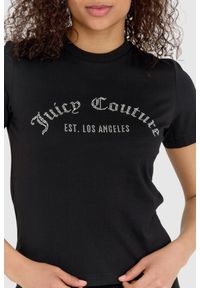 Juicy Couture - JUICY COUTURE Czarny t-shirt damski z diamentowym logo. Kolor: czarny