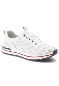 Półbuty damskie S.Barski, sportowe ze skóry naturalnej perforowana cholewka sznurowane lekka amortyzująca podeszwa, białe, LR61-7072. Kolor: biały. Materiał: skóra. Szerokość cholewki: normalna #1