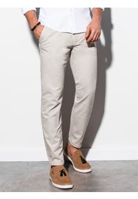 Ombre Clothing - Spodnie męskie chino P894 - jasnobeżowe - L. Kolor: beżowy. Materiał: bawełna, elastan #3