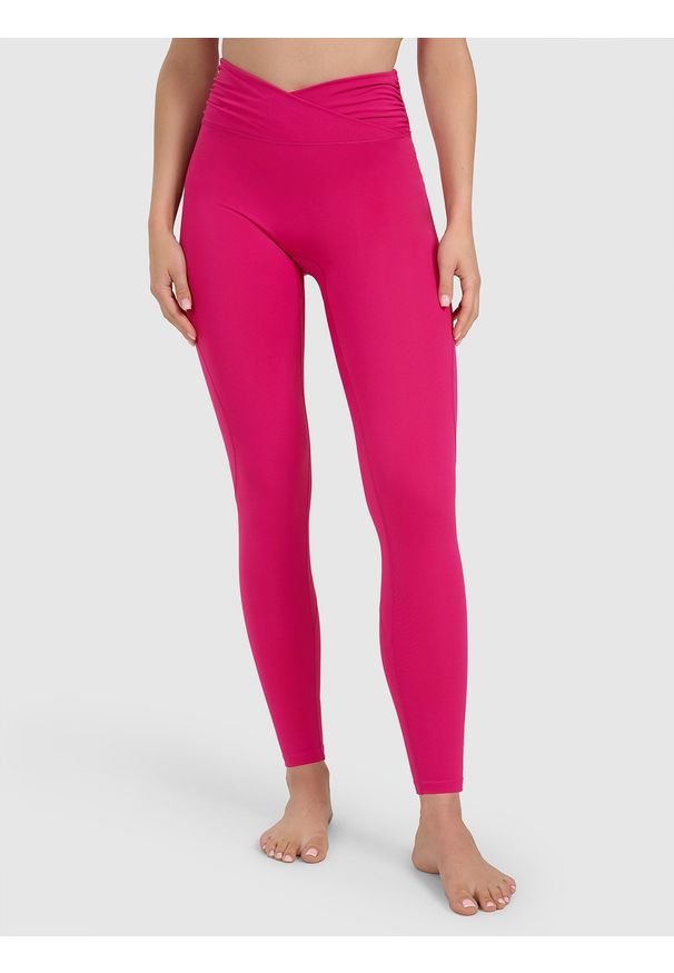 4f - 4F Legginsy do jogi i pilatesu szybkoschnące damskie - różowe XL. Stan: podwyższony. Kolor: różowy. Materiał: materiał, włókno, elastan, dzianina. Długość: długie. Sport: joga i pilates