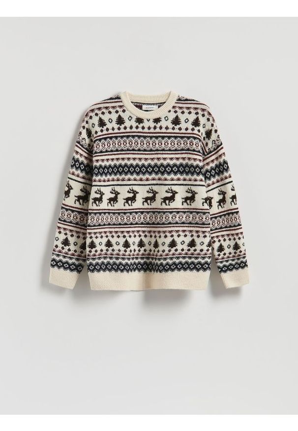 Reserved - Sweter ze świątecznym motywem - wielobarwny. Materiał: dzianina. Styl: wizytowy