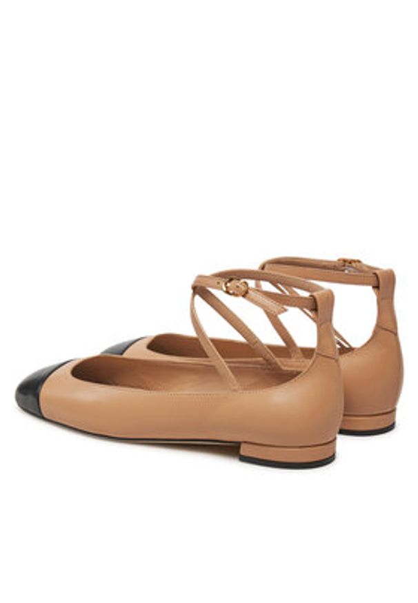 Stuart Weitzman Baleriny Eden Atrap Flat SJ720 Beżowy. Kolor: beżowy. Materiał: skóra