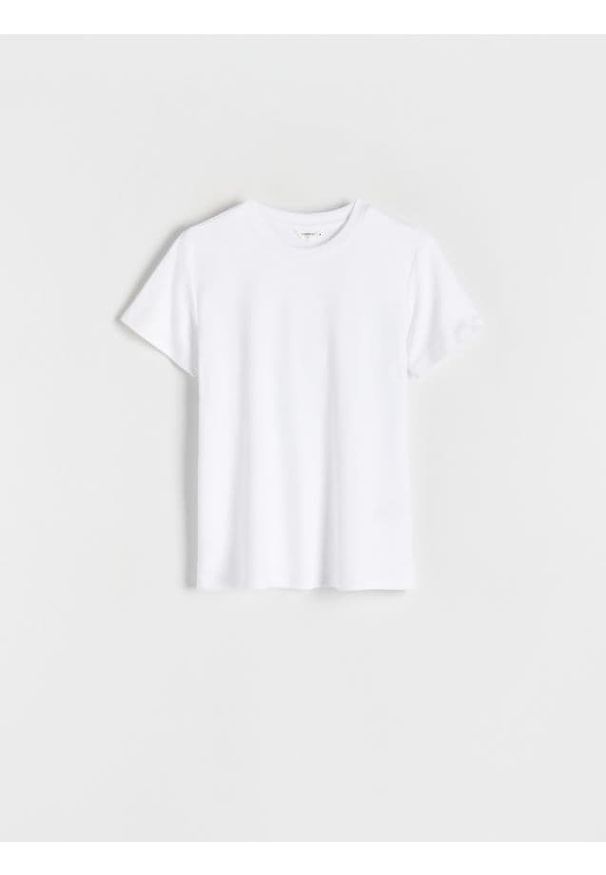Reserved - Bawełniany t-shirt - biały. Kolor: biały. Materiał: bawełna. Wzór: gładki