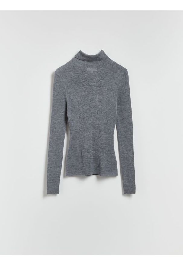 Reserved - Wełniany sweter z golfem - szary. Typ kołnierza: golf. Kolor: szary. Materiał: wełna