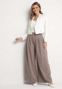 Born2be - Jasnobrązowe Spodnie o Fasonie Palazzo z Wsuwanymi Kieszeniami Adivena. Okazja: na co dzień. Stan: podwyższony. Kolor: brązowy. Materiał: jedwab. Długość: długie. Styl: elegancki, casual #5
