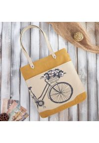 Modna shopperka PAOLO PERUZZI E-12-MC musztardowa. Kolor: żółty. Wzór: paski, nadruk. Rodzaj torebki: na ramię #1