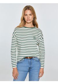Big-Star - Bluzka damska w paski beżowo-zielone Alerra 304. Okazja: na co dzień. Kolor: zielony. Materiał: jeans, dzianina. Wzór: paski. Styl: casual