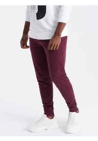 Ombre Clothing - Męskie dresowe spodnie bawełniane joggery BASIC – bordowe V3 OM-PABS-0174 - XXL. Okazja: na co dzień. Kolor: czerwony. Materiał: bawełna, dresówka. Wzór: aplikacja. Styl: sportowy, casual, elegancki #6