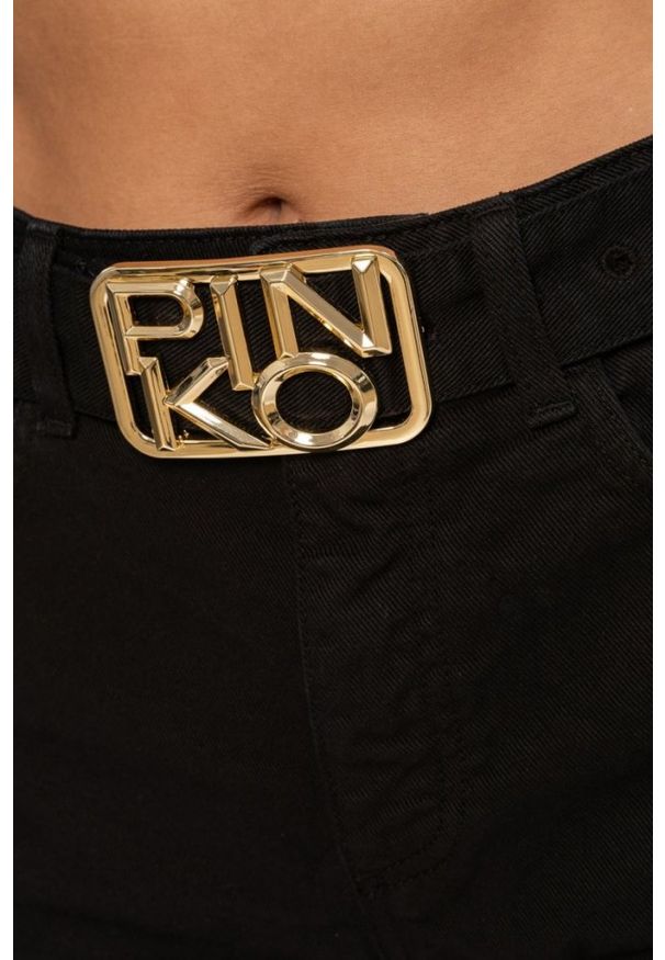 Pinko - PINKO Czarne, jeansowe szorty damskie. Kolor: czarny. Materiał: jeans. Wzór: aplikacja