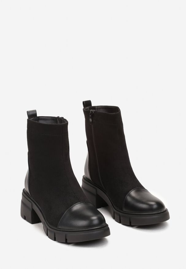 Born2be - Czarne Botki na Niskim Obcasie Alimexa. Kolor: czarny. Obcas: na obcasie. Styl: klasyczny. Wysokość obcasa: niski