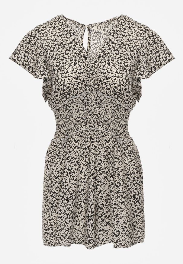 Renee - Czarny Kombinezon Iomica. Kolor: czarny. Materiał: wiskoza, tkanina. Długość rękawa: krótki rękaw. Długość: krótkie. Wzór: nadruk. Styl: klasyczny