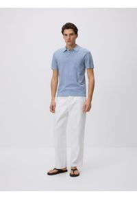 Reserved - Sweter polo z bawełną - jasnoniebieski. Typ kołnierza: polo. Kolor: niebieski. Materiał: bawełna