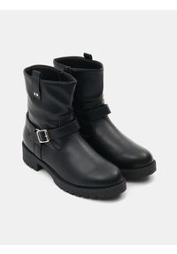 Sinsay - Botki za kostkę z imitacji skóry - czarny. Wysokość cholewki: za kostkę. Kolor: czarny. Materiał: skóra #1