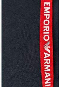 Emporio Armani - Spodnie. Kolor: niebieski. Materiał: bawełna, dzianina, elastan. Wzór: nadruk #2
