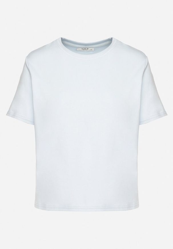Born2be - Niebieski Bawełniany T-shirt z Grubszej Bawełny Tiariane. Okazja: na co dzień, na spotkanie biznesowe, do pracy. Kolor: niebieski. Materiał: bawełna. Styl: biznesowy, klasyczny, elegancki, casual