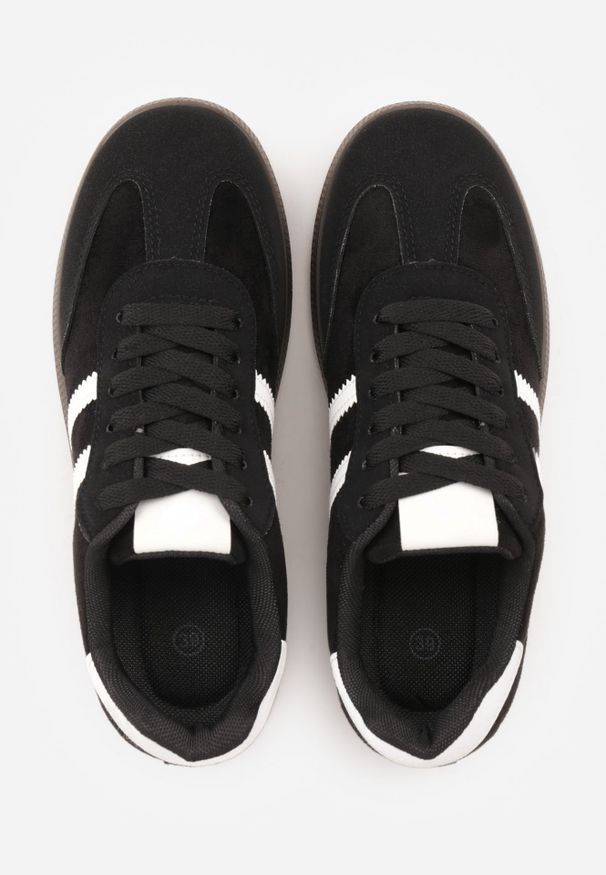 Renee - Czarno-Białe Sneakersy z Ekozamszu na Płaskiej Podeszwie Pemeriana. Nosek buta: okrągły. Zapięcie: sznurówki. Kolor: czarny. Materiał: materiał, skóra, zamsz. Obcas: na płaskiej podeszwie. Wysokość obcasa: niski