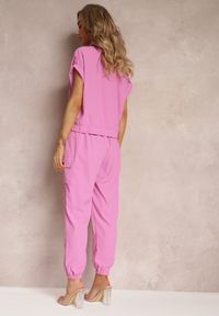 Renee - Fuksjowy 2-częściowy Komplet z Bluzką i Spodniami Ezrala. Kolor: różowy. Wzór: aplikacja #3