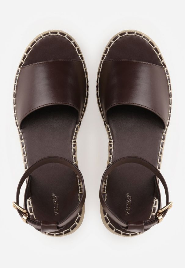 Born2be - Ciemnobrązowe Sandały VICES na Grubej Podeszwie z Plecionki z Paskiem Wokół Kostki Doria. Zapięcie: pasek. Kolor: brązowy. Materiał: jeans. Sezon: lato