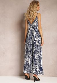 Renee - Granatowa Rozkloszowana Sukienka Maxi na Ramiączkach Dris. Kolor: niebieski. Materiał: tkanina, bawełna. Długość rękawa: na ramiączkach. Wzór: kwiaty. Sezon: lato. Długość: maxi #4