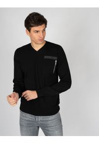 Les Hommes Sweter "V-neck" | LKK103-606U | Fit Jumper In Fine Gage Pocket With Zip | Mężczyzna | Czarny. Okazja: na co dzień. Typ kołnierza: dekolt w kształcie V. Kolor: czarny. Materiał: bawełna. Styl: casual #2