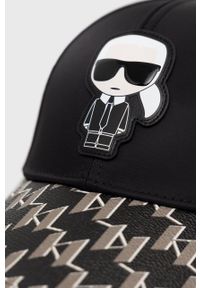 Karl Lagerfeld Czapka kolor czarny z aplikacją. Kolor: czarny. Materiał: materiał. Wzór: aplikacja