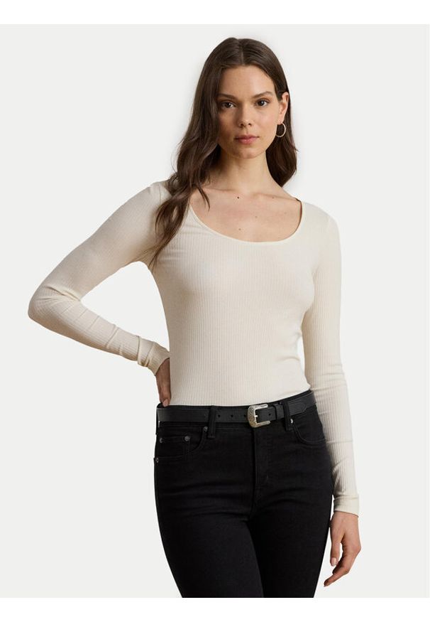 Lauren Ralph Lauren - LAUREN RALPH LAUREN Bluzka 200980145001 Beżowy Slim Fit. Kolor: beżowy. Materiał: bawełna