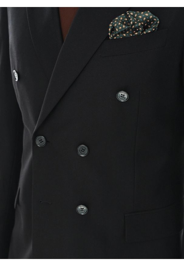 Pako Lorente - PAKO LORENTE – Dwurzędowa czarna marynarka garniturowa. Okazja: na studniówkę, na spotkanie biznesowe. Kolor: czarny. Materiał: wiskoza, elastan. Styl: biznesowy, młodzieżowy