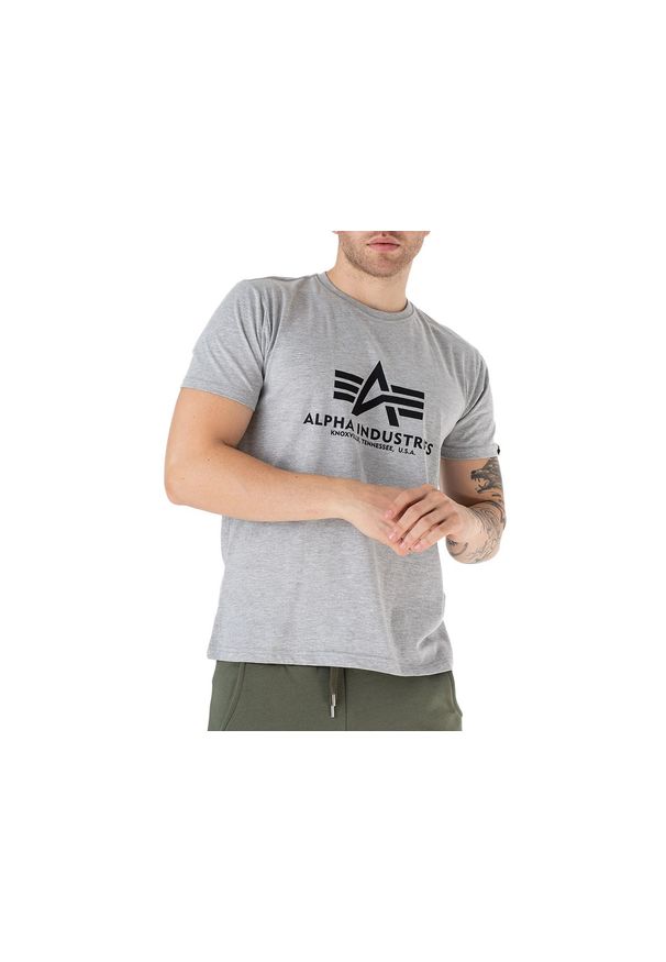 Koszulka Alpha Industries Basic T-shirt 10050117 - szara. Kolor: szary. Materiał: bawełna. Długość rękawa: krótki rękaw. Długość: krótkie