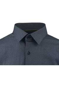 Taliowana Koszula Męska - Victorio - Drobny Wzór, Granat. Kolor: niebieski. Materiał: elastan, bawełna. Styl: elegancki #2