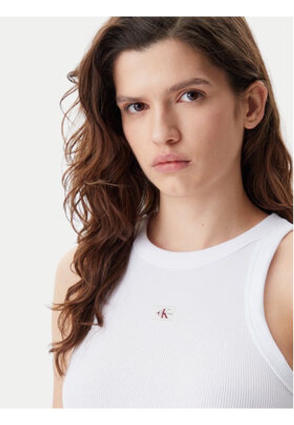 Calvin Klein Jeans Top J20J225302 Biały Slim Fit. Kolor: biały. Materiał: bawełna
