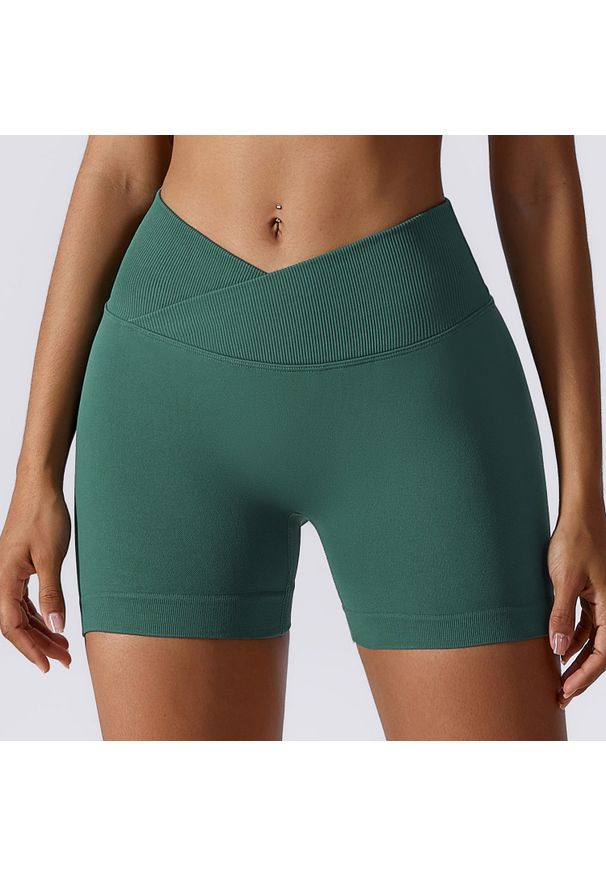 Intica - Szorty sportowe z wysokim stanem odprowadzające wilgoć Rezzan. Stan: podwyższony. Kolor: zielony. Materiał: tkanina, materiał. Sport: fitness