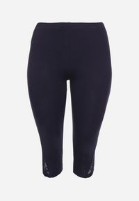 Born2be - Granatowe Legginsy z Bawełny 3/4 z Koronką Mavirene. Okazja: na co dzień. Kolekcja: plus size. Kolor: niebieski. Materiał: bawełna, koronka. Wzór: koronka. Styl: elegancki, casual
